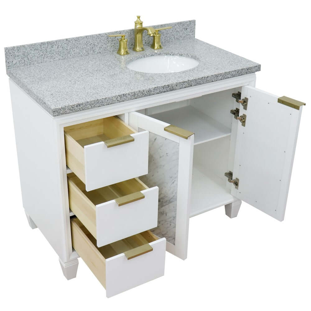 43" Single vanity in White finish with Gray granite and oval sink- Right door/Right sink - 400990-43R-WH-GYOR