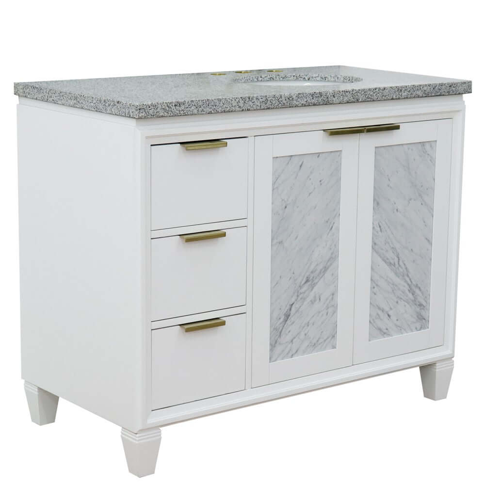 43" Single vanity in White finish with Gray granite and oval sink- Right door/Right sink - 400990-43R-WH-GYOR