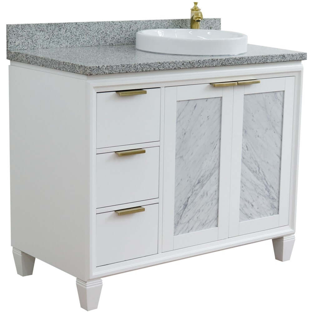 43" Single vanity in White finish with Gray granite and round sink- Right door/Right sink - 400990-43R-WH-GYRDR