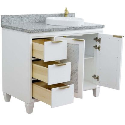 43" Single vanity in White finish with Gray granite and round sink- Right door/Right sink - 400990-43R-WH-GYRDR