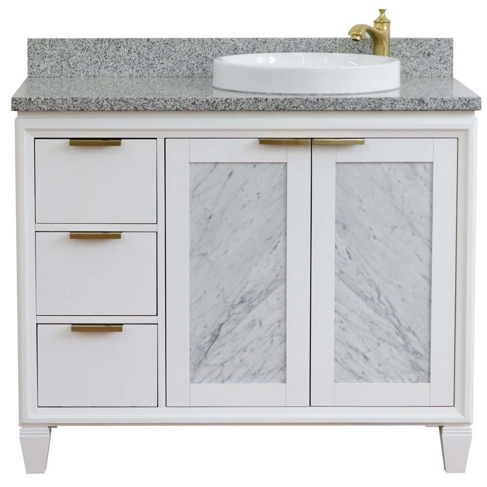 43" Single vanity in White finish with Gray granite and round sink- Right door/Right sink - 400990-43R-WH-GYRDR