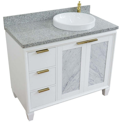 43" Single vanity in White finish with Gray granite and round sink- Right door/Right sink - 400990-43R-WH-GYRDR