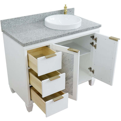 43" Single vanity in White finish with Gray granite and round sink- Right door/Right sink - 400990-43R-WH-GYRDR