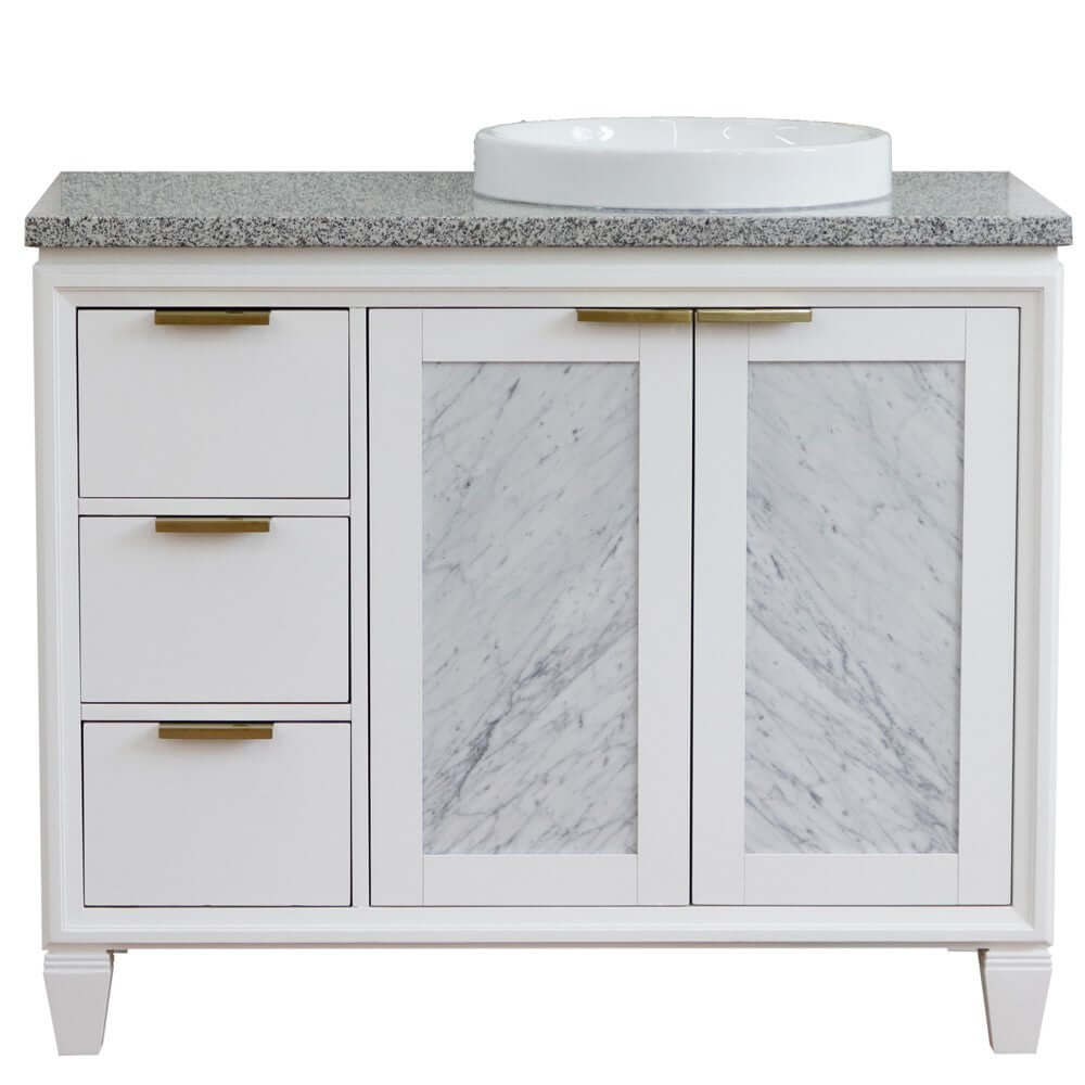 43" Single vanity in White finish with Gray granite and round sink- Right door/Right sink - 400990-43R-WH-GYRDR