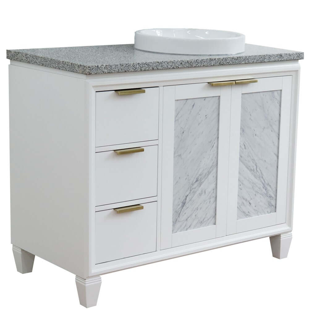 43" Single vanity in White finish with Gray granite and round sink- Right door/Right sink - 400990-43R-WH-GYRDR