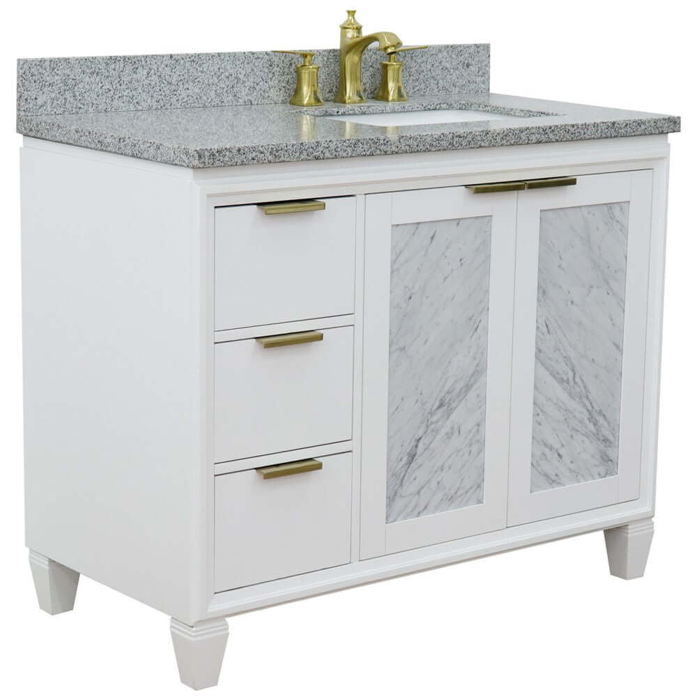 43" Single vanity in White finish with Gray granite and rectangle sink- Right door/Right sink - 400990-43R-WH-GYRR