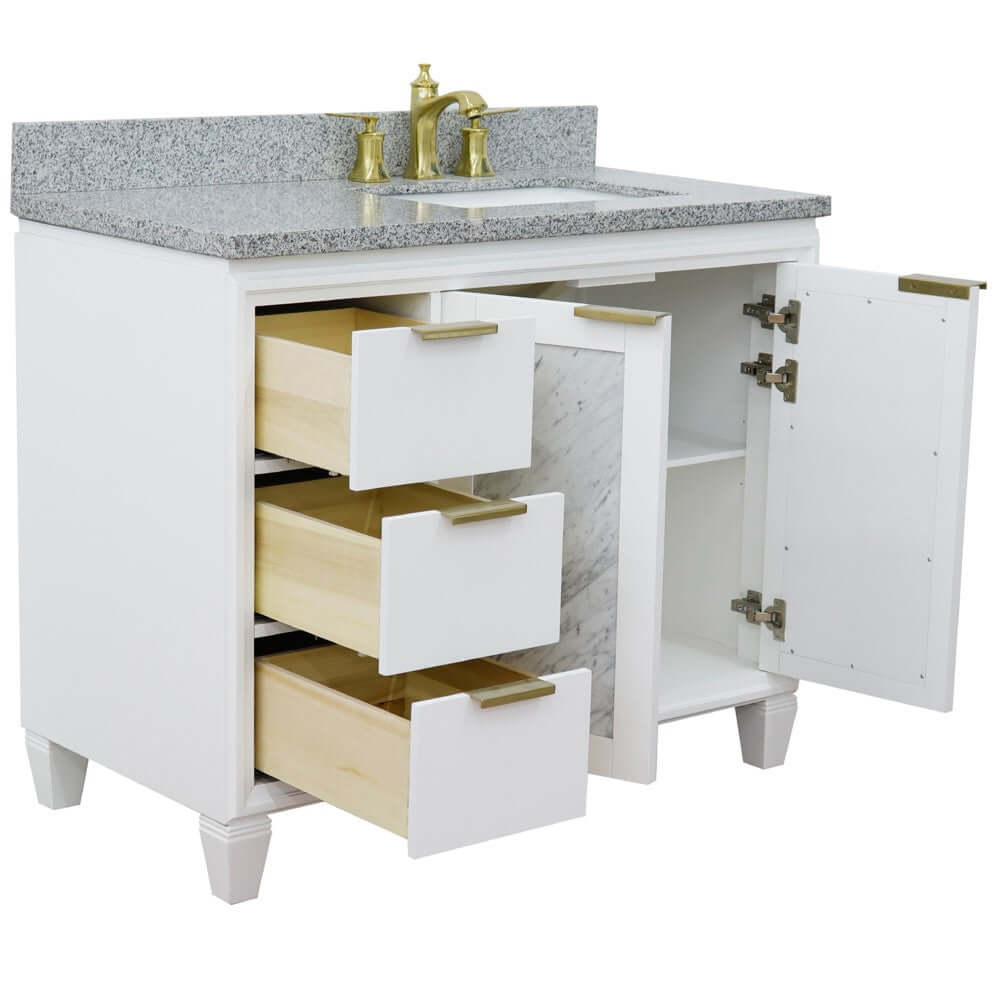 43" Single vanity in White finish with Gray granite and rectangle sink- Right door/Right sink - 400990-43R-WH-GYRR