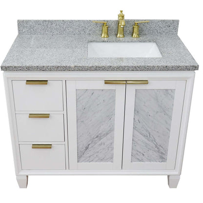 43" Single vanity in White finish with Gray granite and rectangle sink- Right door/Right sink - 400990-43R-WH-GYRR