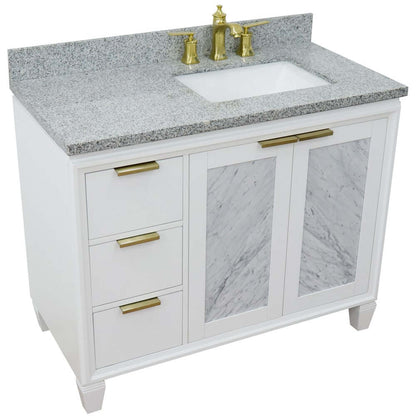 43" Single vanity in White finish with Gray granite and rectangle sink- Right door/Right sink - 400990-43R-WH-GYRR