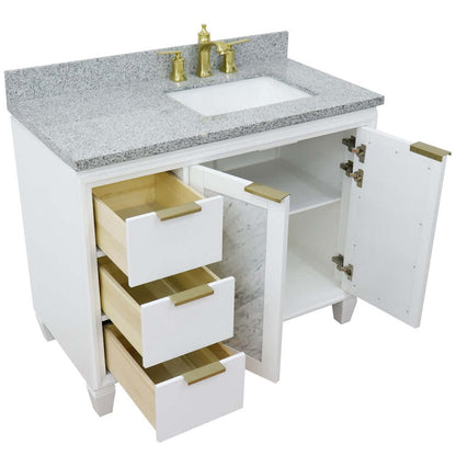 43" Single vanity in White finish with Gray granite and rectangle sink- Right door/Right sink - 400990-43R-WH-GYRR