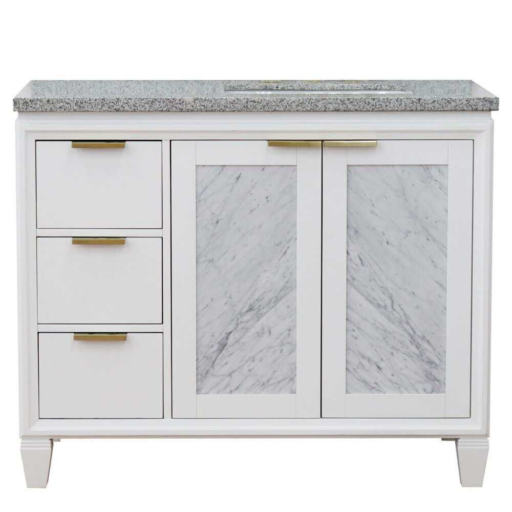 43" Single vanity in White finish with Gray granite and rectangle sink- Right door/Right sink - 400990-43R-WH-GYRR