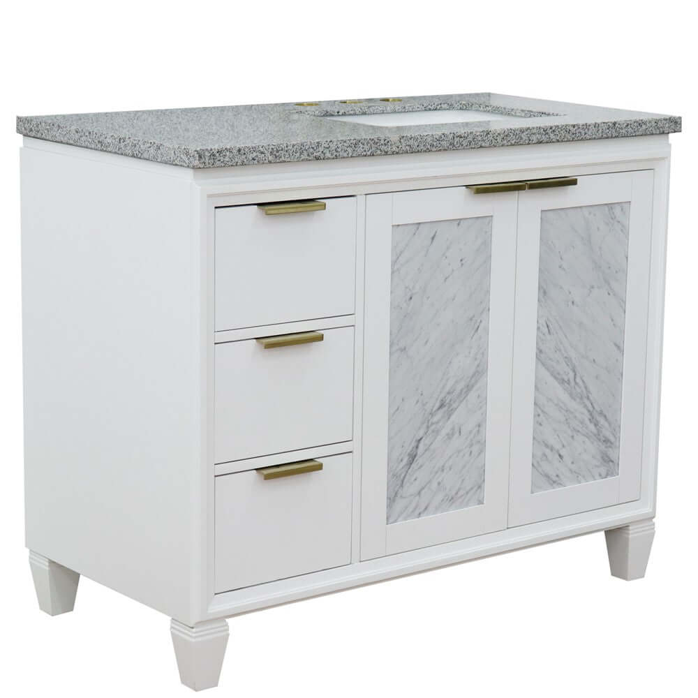 43" Single vanity in White finish with Gray granite and rectangle sink- Right door/Right sink - 400990-43R-WH-GYRR