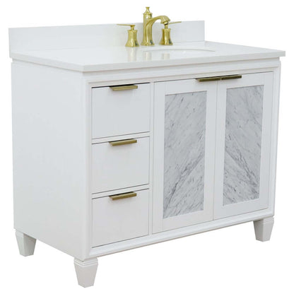 43" Single vanity in White finish with White quartz and oval sink- Right door/Right sink - 400990-43R-WH-WEOR