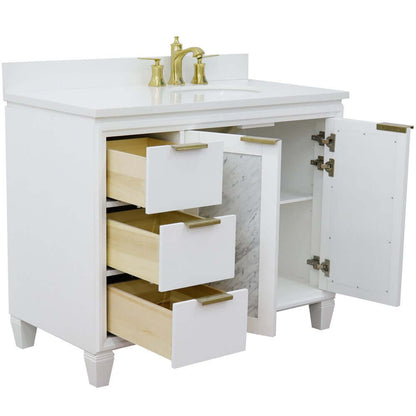 43" Single vanity in White finish with White quartz and oval sink- Right door/Right sink - 400990-43R-WH-WEOR