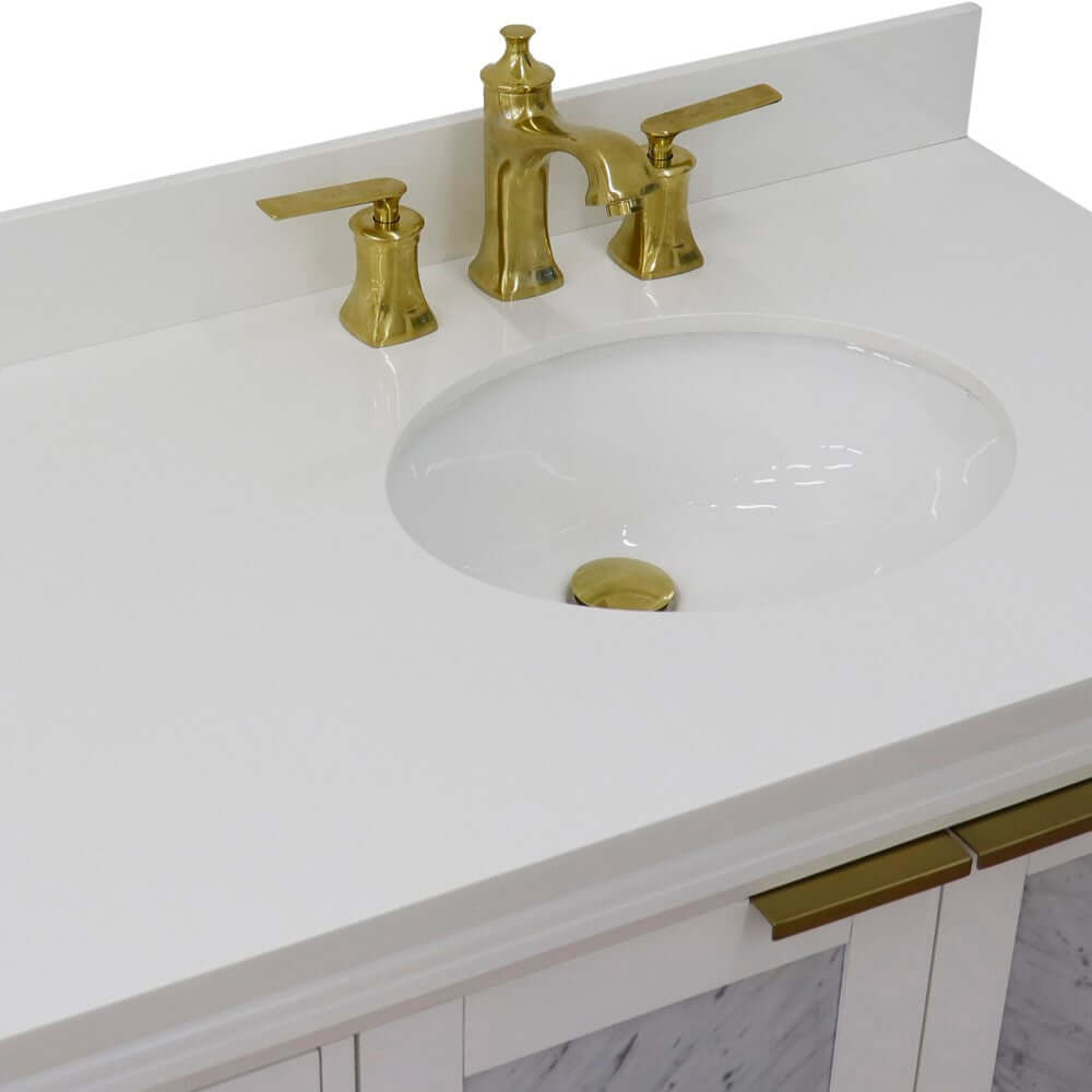 43" Single vanity in White finish with White quartz and oval sink- Right door/Right sink - 400990-43R-WH-WEOR