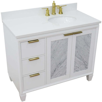 43" Single vanity in White finish with White quartz and oval sink- Right door/Right sink - 400990-43R-WH-WEOR