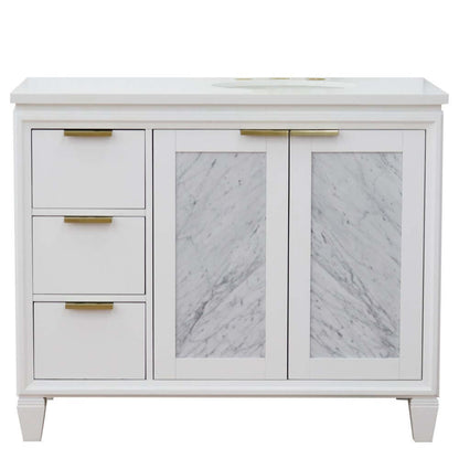 43" Single vanity in White finish with White quartz and oval sink- Right door/Right sink - 400990-43R-WH-WEOR