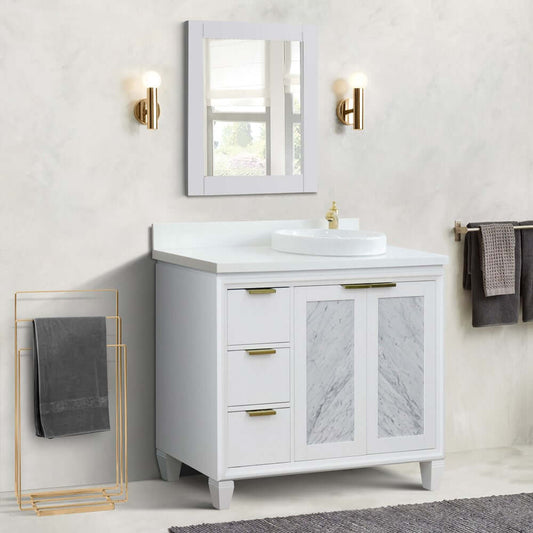 43" Single vanity in White finish with White quartz and round sink- Right door/Right sink - 400990-43R-WH-WERDR