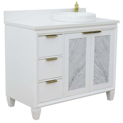 43" Single vanity in White finish with White quartz and round sink- Right door/Right sink - 400990-43R-WH-WERDR