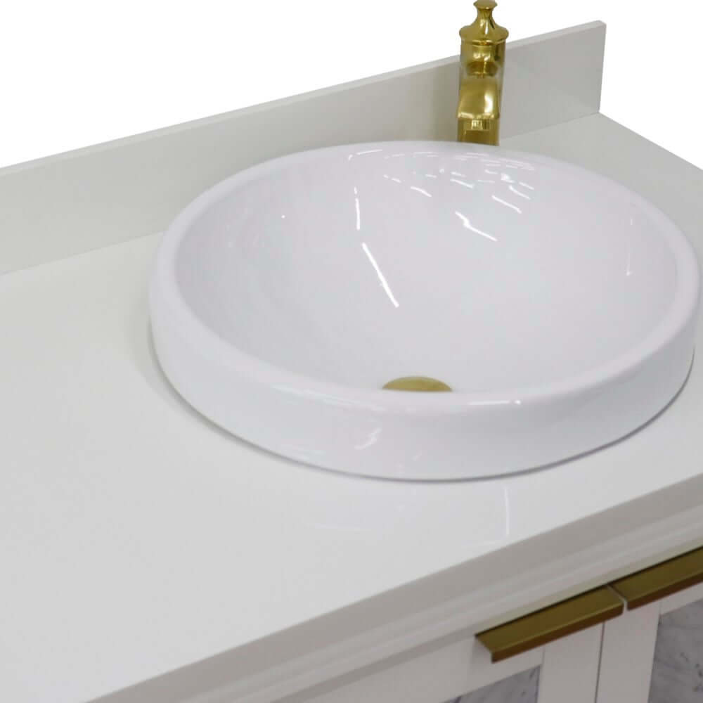 43" Single vanity in White finish with White quartz and round sink- Right door/Right sink - 400990-43R-WH-WERDR