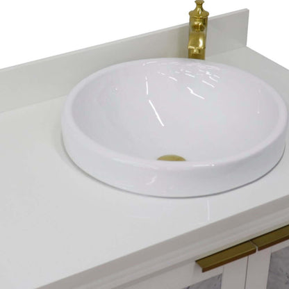 43" Single vanity in White finish with White quartz and round sink- Right door/Right sink - 400990-43R-WH-WERDR