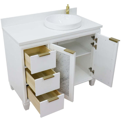 43" Single vanity in White finish with White quartz and round sink- Right door/Right sink - 400990-43R-WH-WERDR