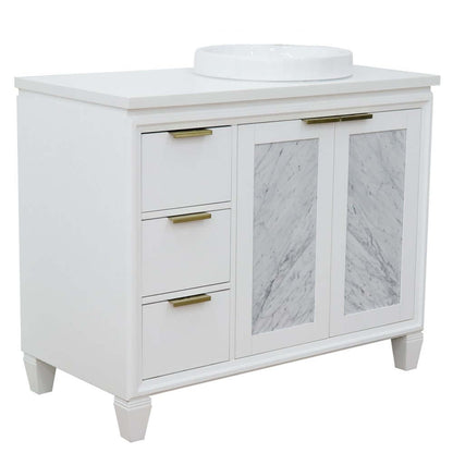 43" Single vanity in White finish with White quartz and round sink- Right door/Right sink - 400990-43R-WH-WERDR