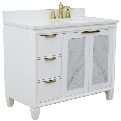 43" Single vanity in White finish with White quartz and rectangle sink- Right door/Right sink - 400990-43R-WH-WERR