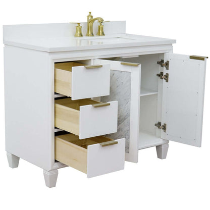 43" Single vanity in White finish with White quartz and rectangle sink- Right door/Right sink - 400990-43R-WH-WERR