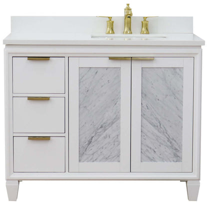 43" Single vanity in White finish with White quartz and rectangle sink- Right door/Right sink - 400990-43R-WH-WERR