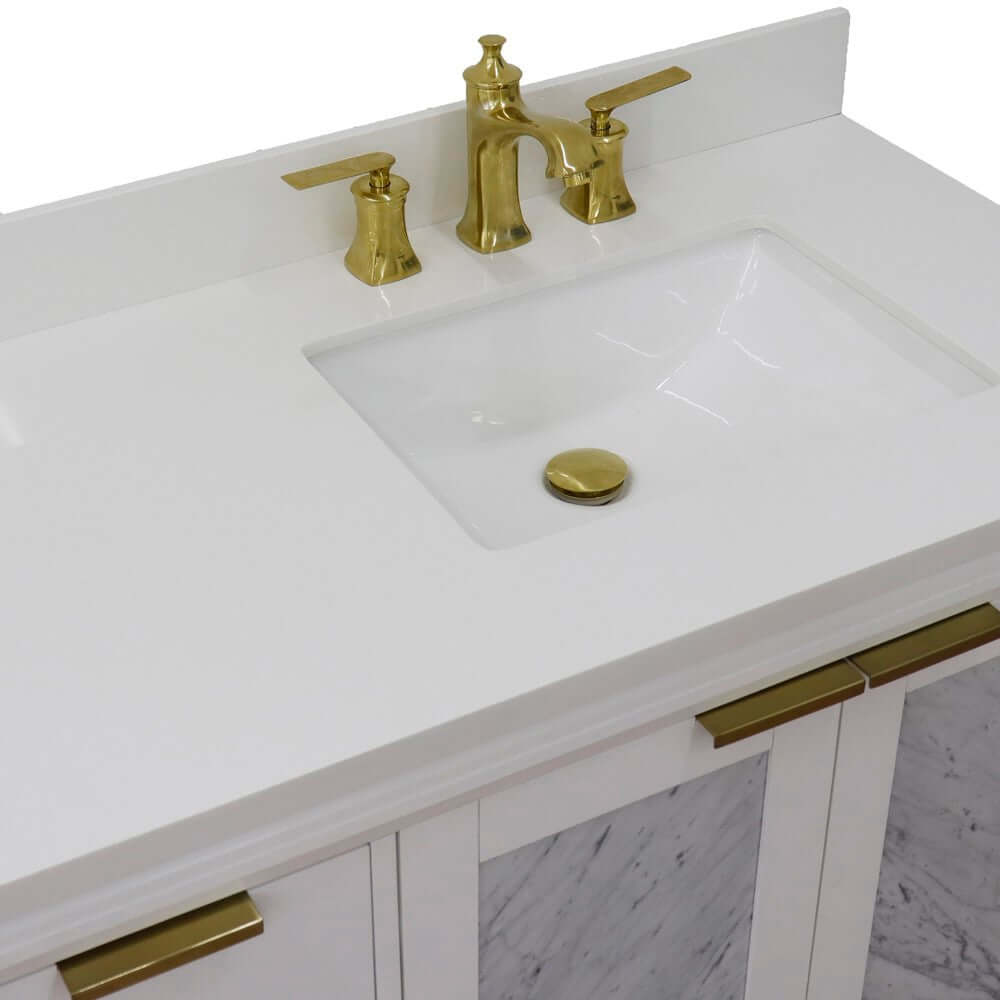 43" Single vanity in White finish with White quartz and rectangle sink- Right door/Right sink - 400990-43R-WH-WERR