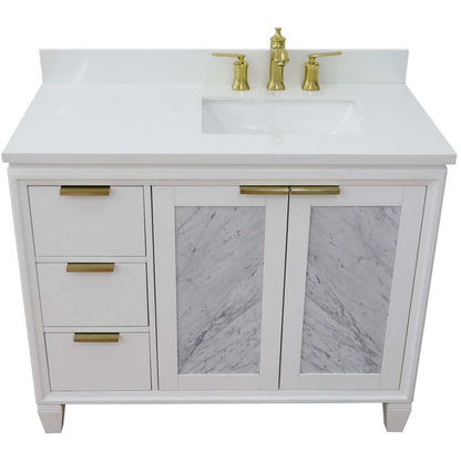 43" Single vanity in White finish with White quartz and rectangle sink- Right door/Right sink - 400990-43R-WH-WERR