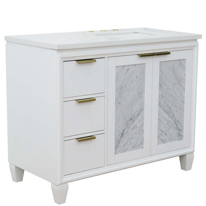 43" Single vanity in White finish with White quartz and rectangle sink- Right door/Right sink - 400990-43R-WH-WERR