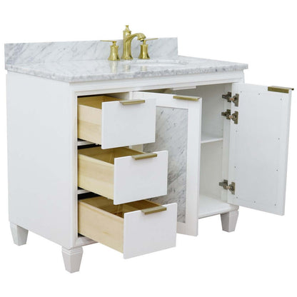 43" Single vanity in White finish with White Carrara and oval sink- Right door/Right sink - 400990-43R-WH-WMOR