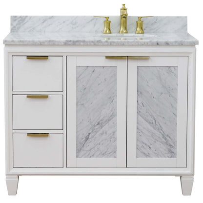 43" Single vanity in White finish with White Carrara and oval sink- Right door/Right sink - 400990-43R-WH-WMOR