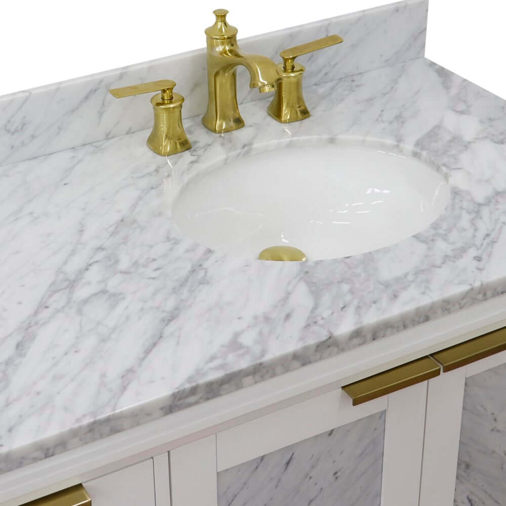 43" Single vanity in White finish with White Carrara and oval sink- Right door/Right sink - 400990-43R-WH-WMOR