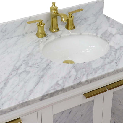 43" Single vanity in White finish with White Carrara and oval sink- Right door/Right sink - 400990-43R-WH-WMOR