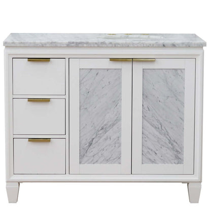 43" Single vanity in White finish with White Carrara and oval sink- Right door/Right sink - 400990-43R-WH-WMOR