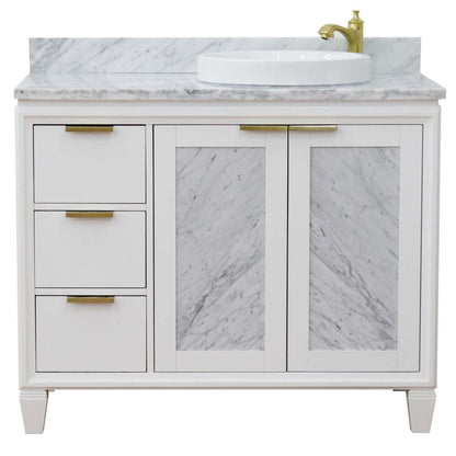 43" Single vanity in White finish with White Carrara and round sink- Right door/Right sink - 400990-43R-WH-WMRDR