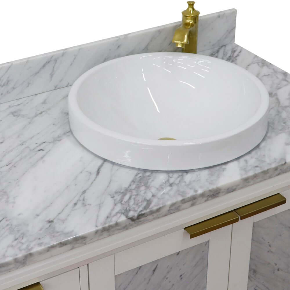 43" Single vanity in White finish with White Carrara and round sink- Right door/Right sink - 400990-43R-WH-WMRDR