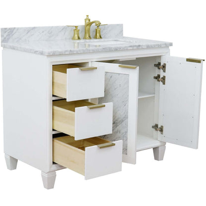 43" Single vanity in White finish with White Carrara and rectangle sink- Right door/Right sink - 400990-43R-WH-WMRR