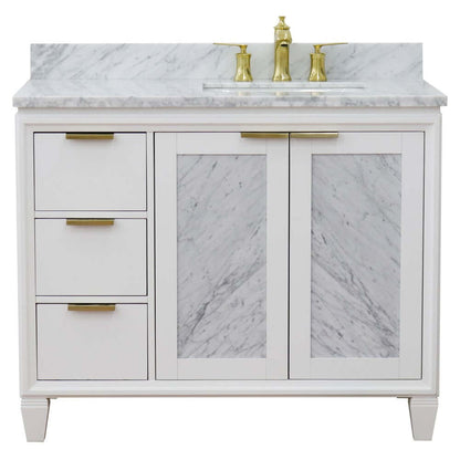 43" Single vanity in White finish with White Carrara and rectangle sink- Right door/Right sink - 400990-43R-WH-WMRR