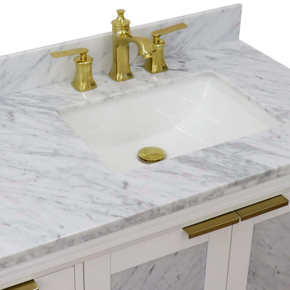 43" Single vanity in White finish with White Carrara and rectangle sink- Right door/Right sink - 400990-43R-WH-WMRR