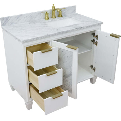 43" Single vanity in White finish with White Carrara and rectangle sink- Right door/Right sink - 400990-43R-WH-WMRR