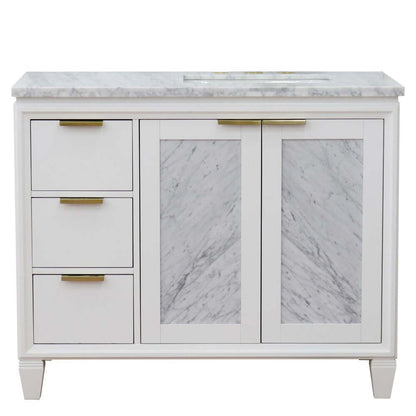 43" Single vanity in White finish with White Carrara and rectangle sink- Right door/Right sink - 400990-43R-WH-WMRR