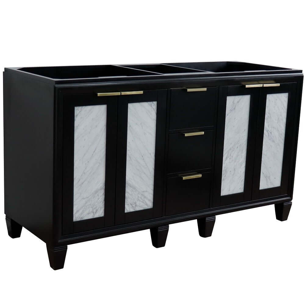 60" Double vanity in Black finish - cabinet only - 400990-60D-BL