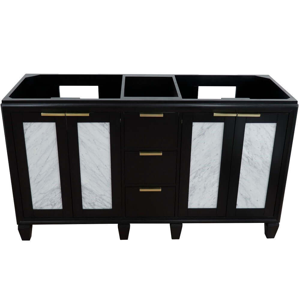 60" Double vanity in Black finish - cabinet only - 400990-60D-BL