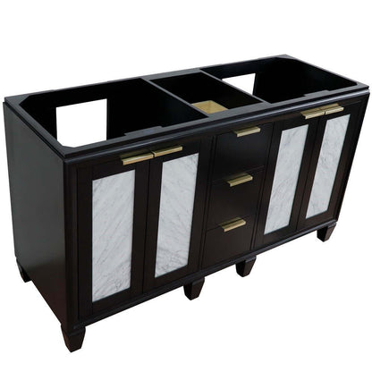 60" Double vanity in Black finish - cabinet only - 400990-60D-BL