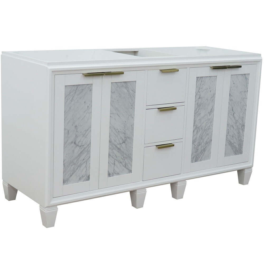 60" Double vanity in White finish - cabinet only - 400990-60D-WH