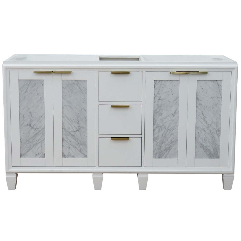 60" Double vanity in White finish - cabinet only - 400990-60D-WH